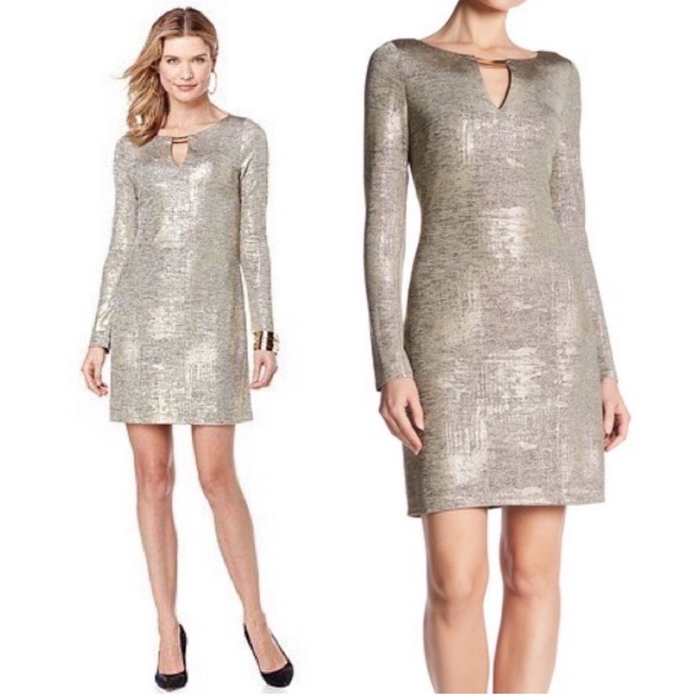 Vince Camuto 6 Gold Metallic Cocktail Sheath Dress